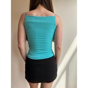 Y2K Teal Aqua High Neck Wavy Top
